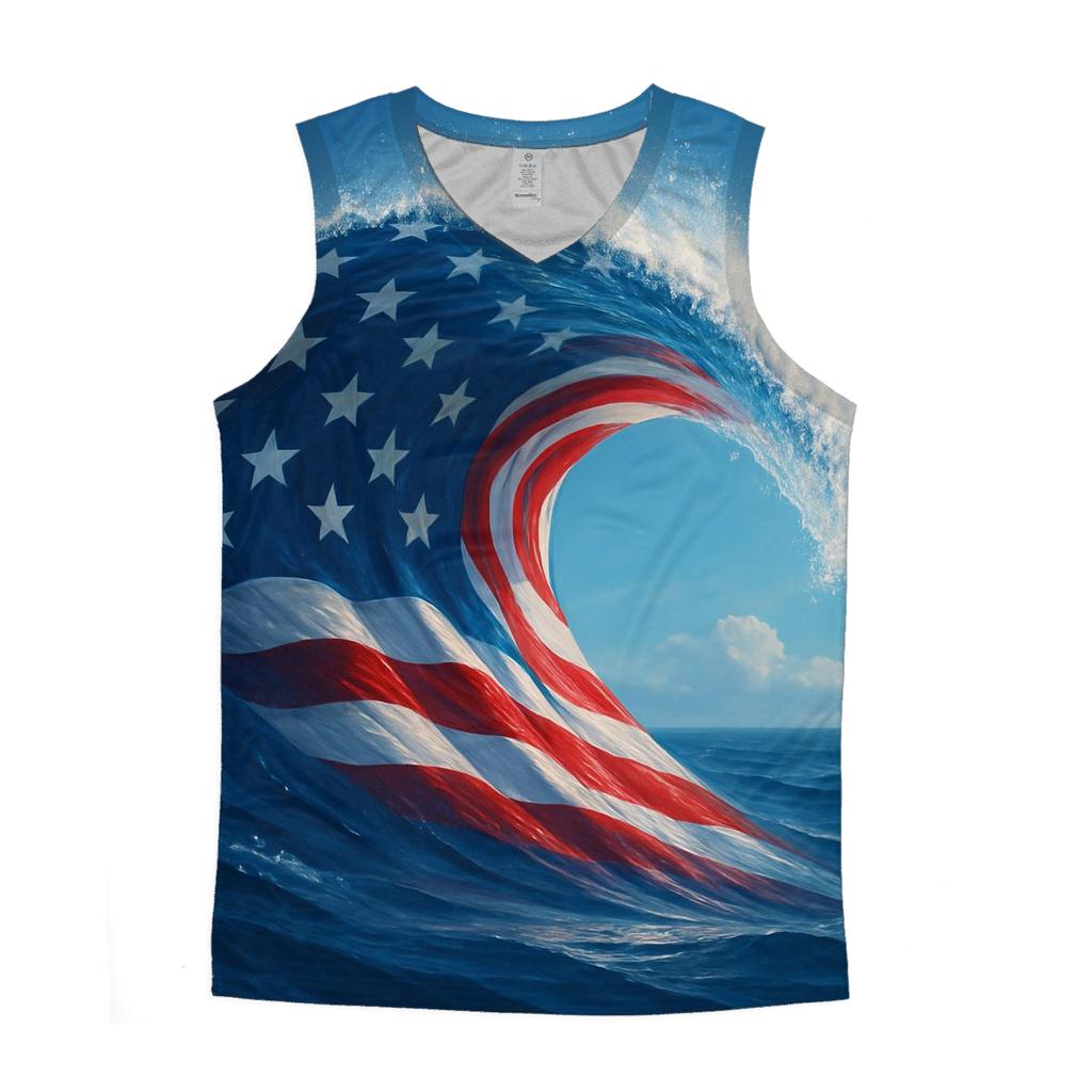 Ocean Wave Ribbon Flag sports performance tank tops