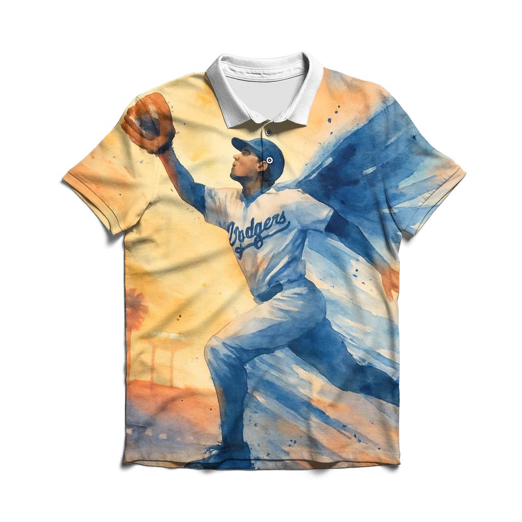 Dodgers Sunset Outfield Flight branded logo polo shirts