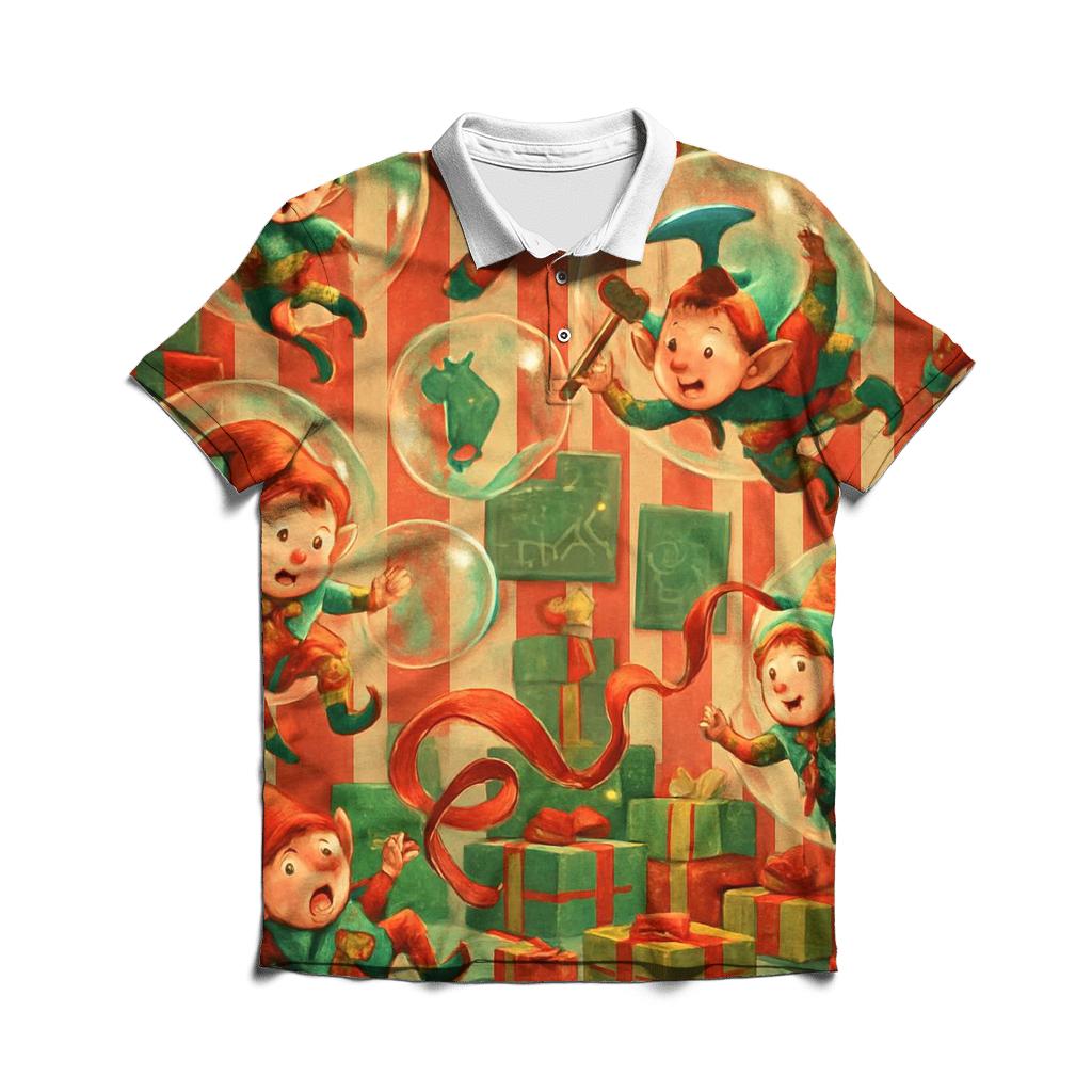 Elf Workshop Bubble Chaos branded logo polo shirts