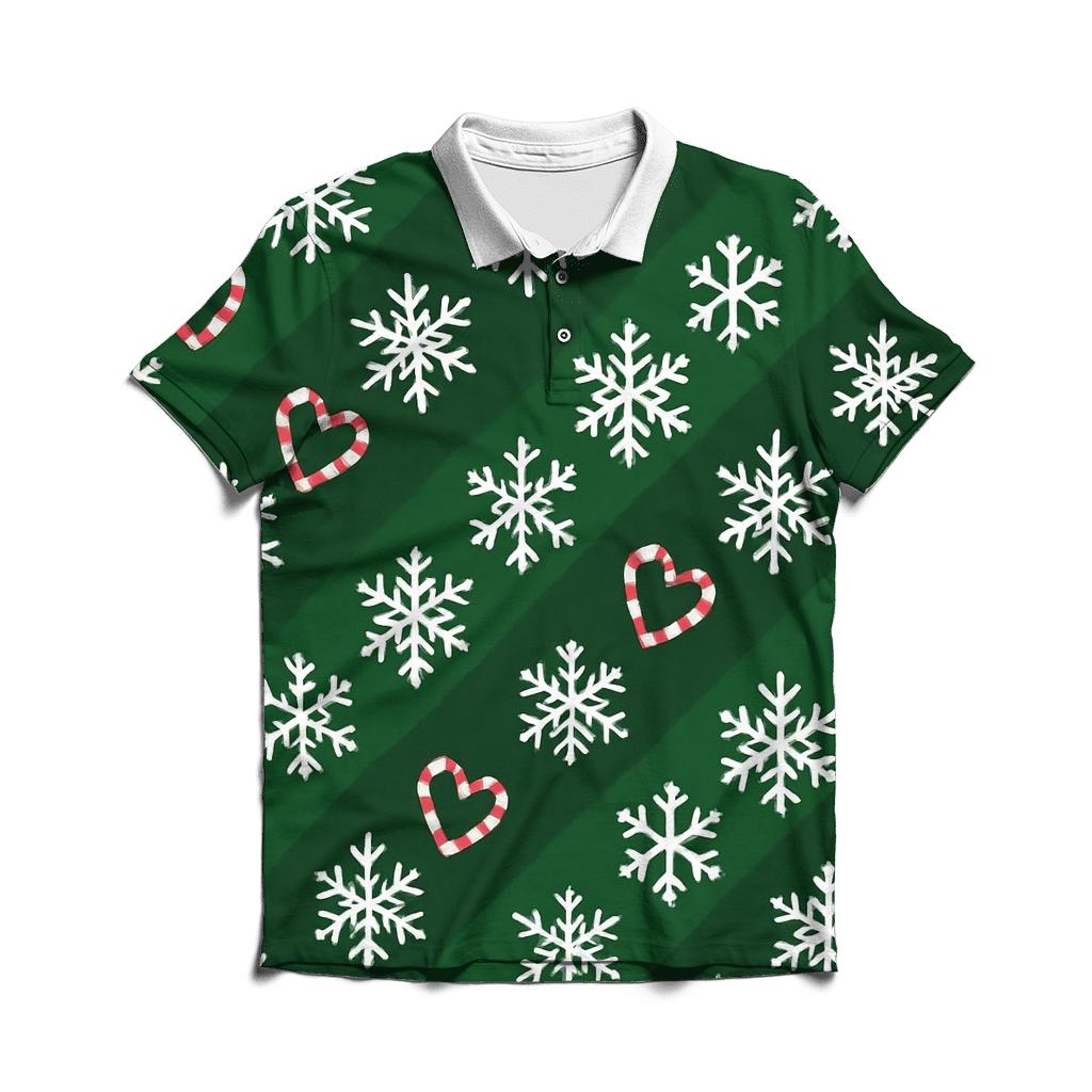 Candy Cane Snowflake Diagonal On Forest Green classic pique polos