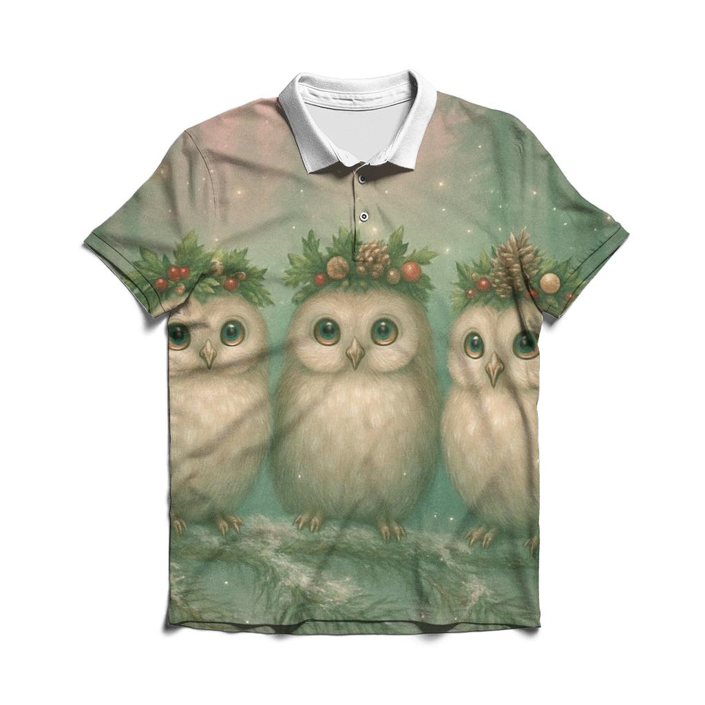 Starlight Forest Christmas Owls stylish collar polo tees