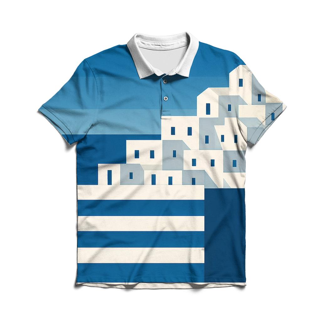 GreeceIslandCliffGeometricFlag classic pique polos