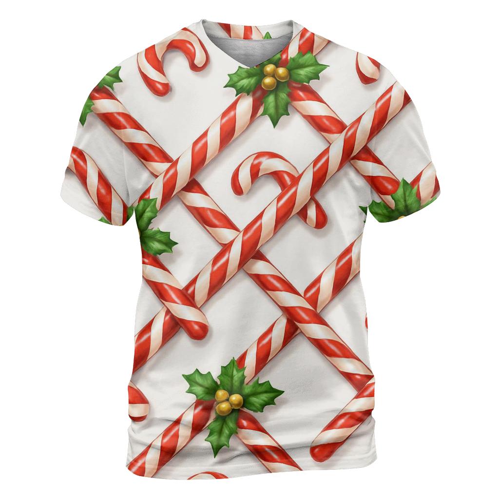 Crimson Candy Cane Lattice On Snow White unique graphic print tees
