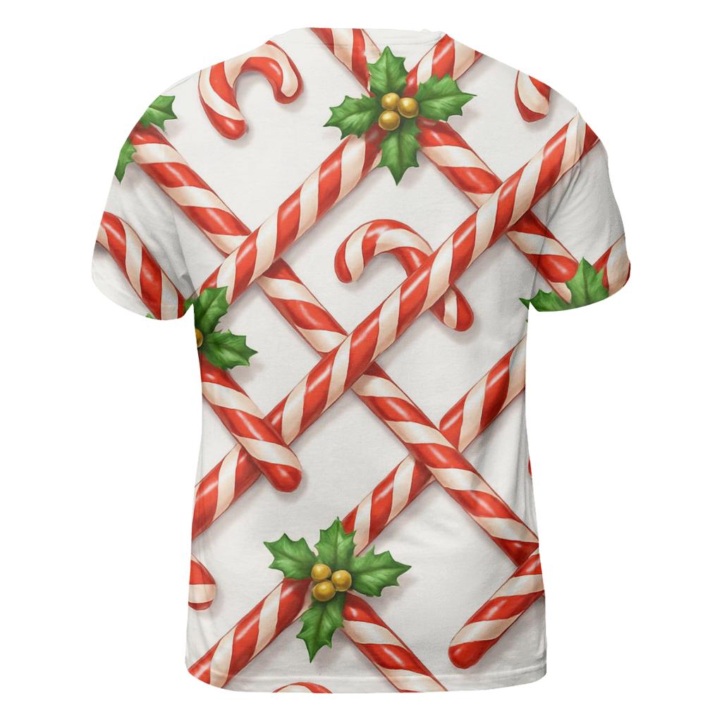 Crimson Candy Cane Lattice On Snow White unique graphic print tees