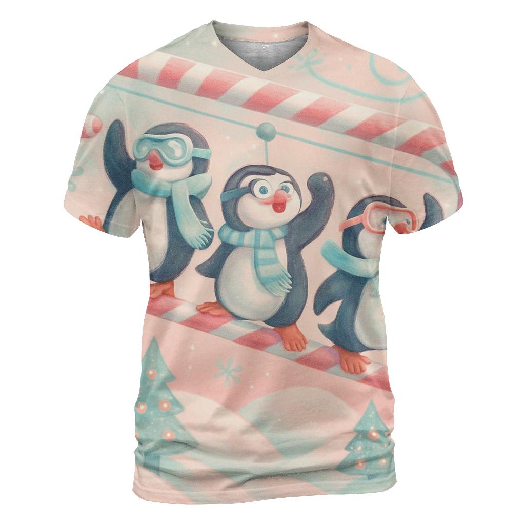 Penguin Ski Lift Snow Circus creative print fashion shirts