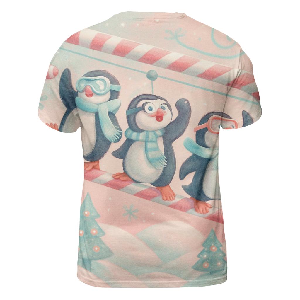 Penguin Ski Lift Snow Circus creative print fashion shirts