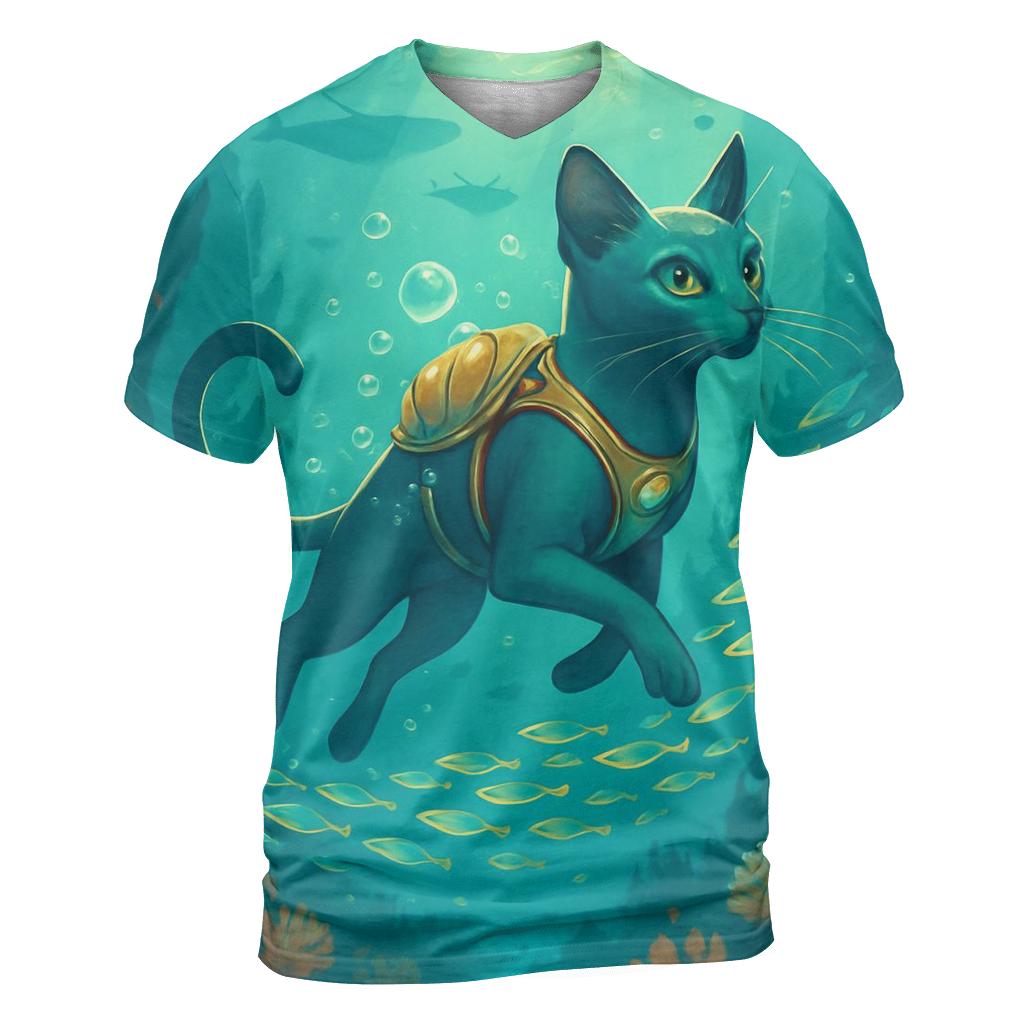 Tidal Coral Reef Diver Cat statement graphic shirts