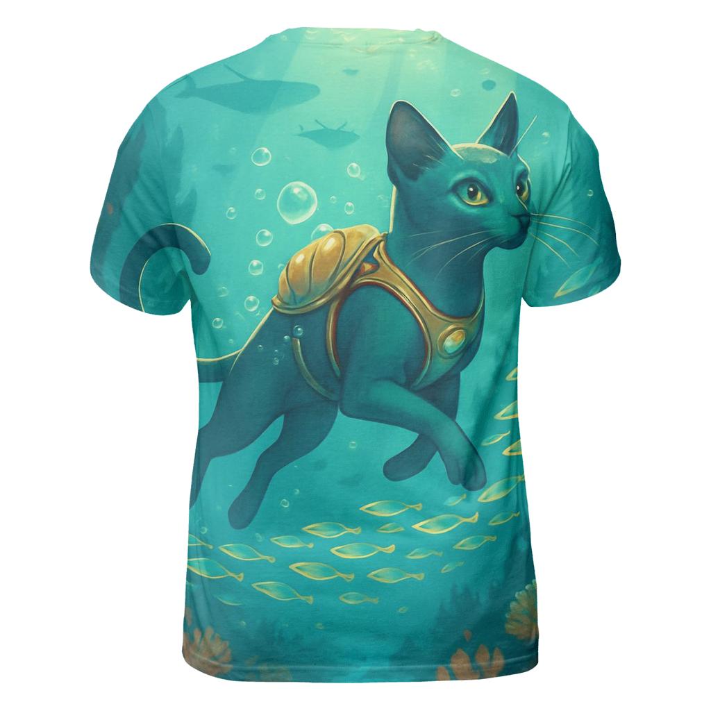 Tidal Coral Reef Diver Cat statement graphic shirts