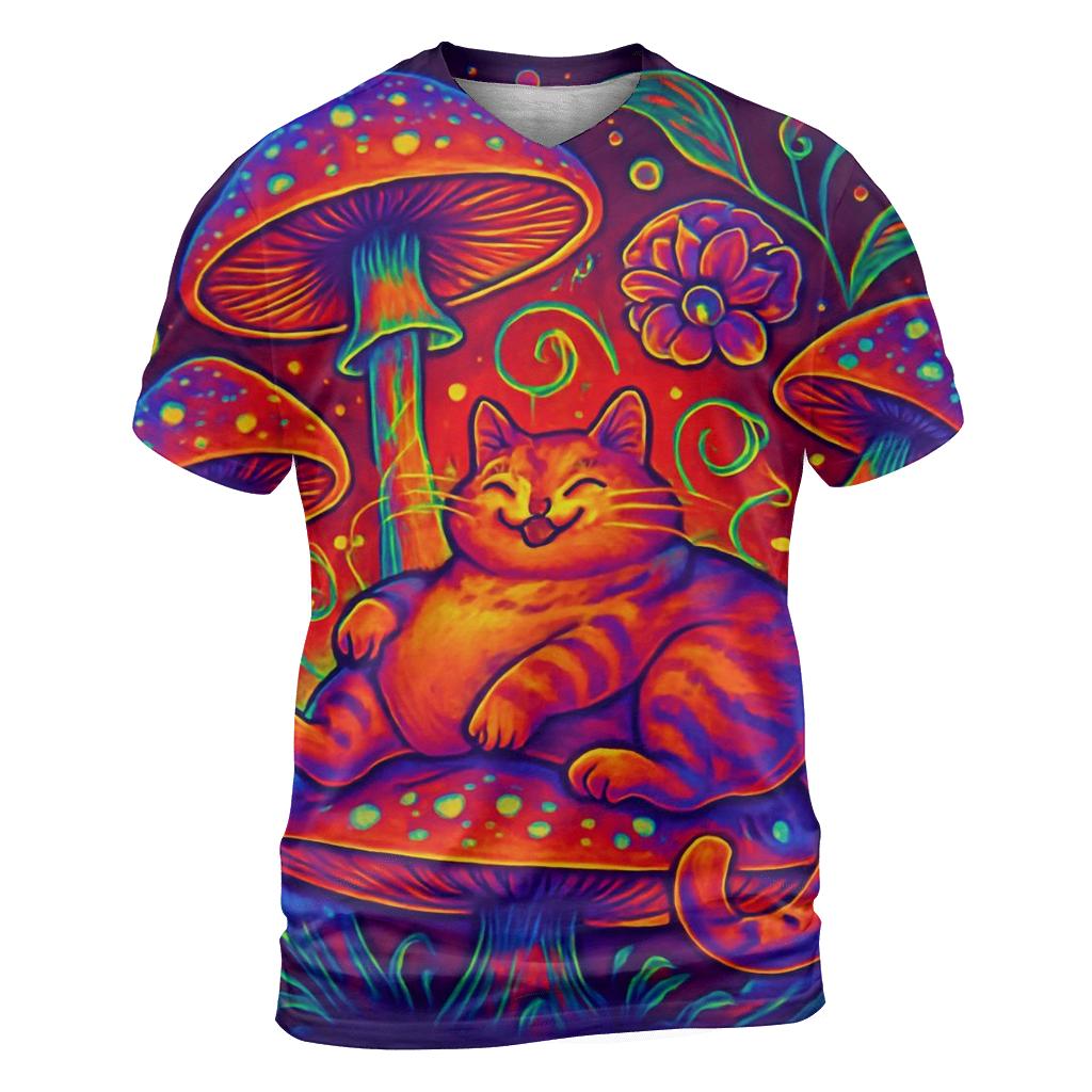 Psychedelic Mushroom Grove Cat trendy printed shirt styles