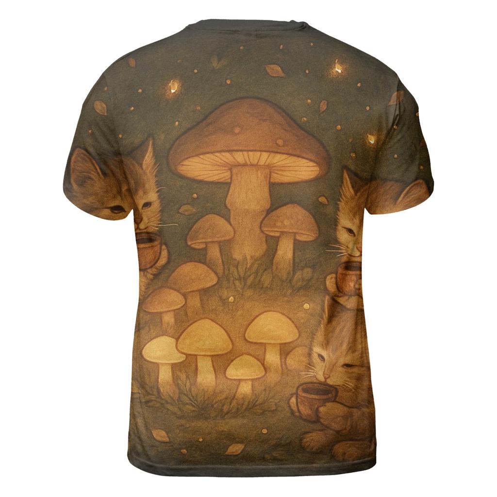 Forest Mushroom Tea Party Cats vibrant all-over design tees