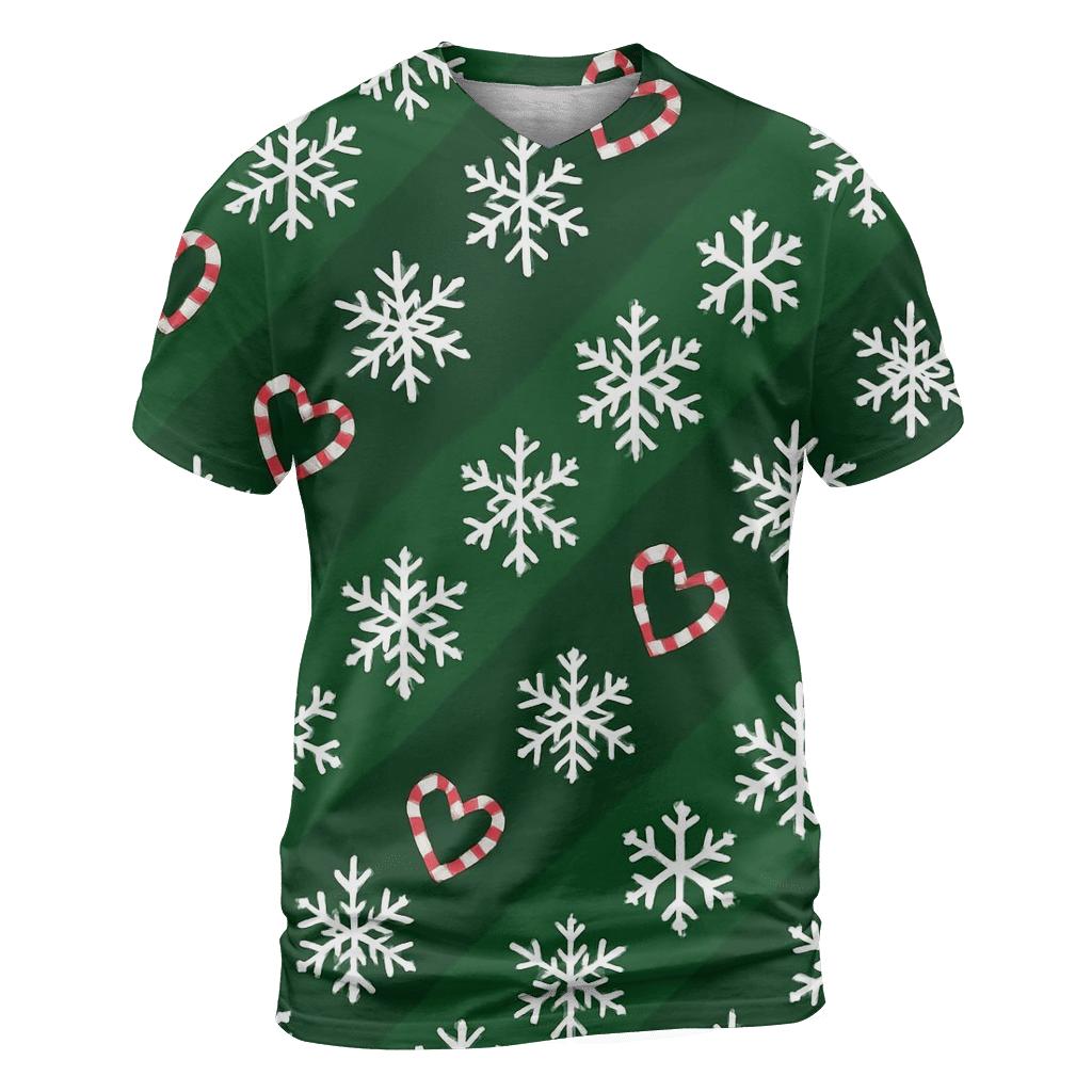 Candy Cane Snowflake Diagonal On Forest Green creative print fashion shirts