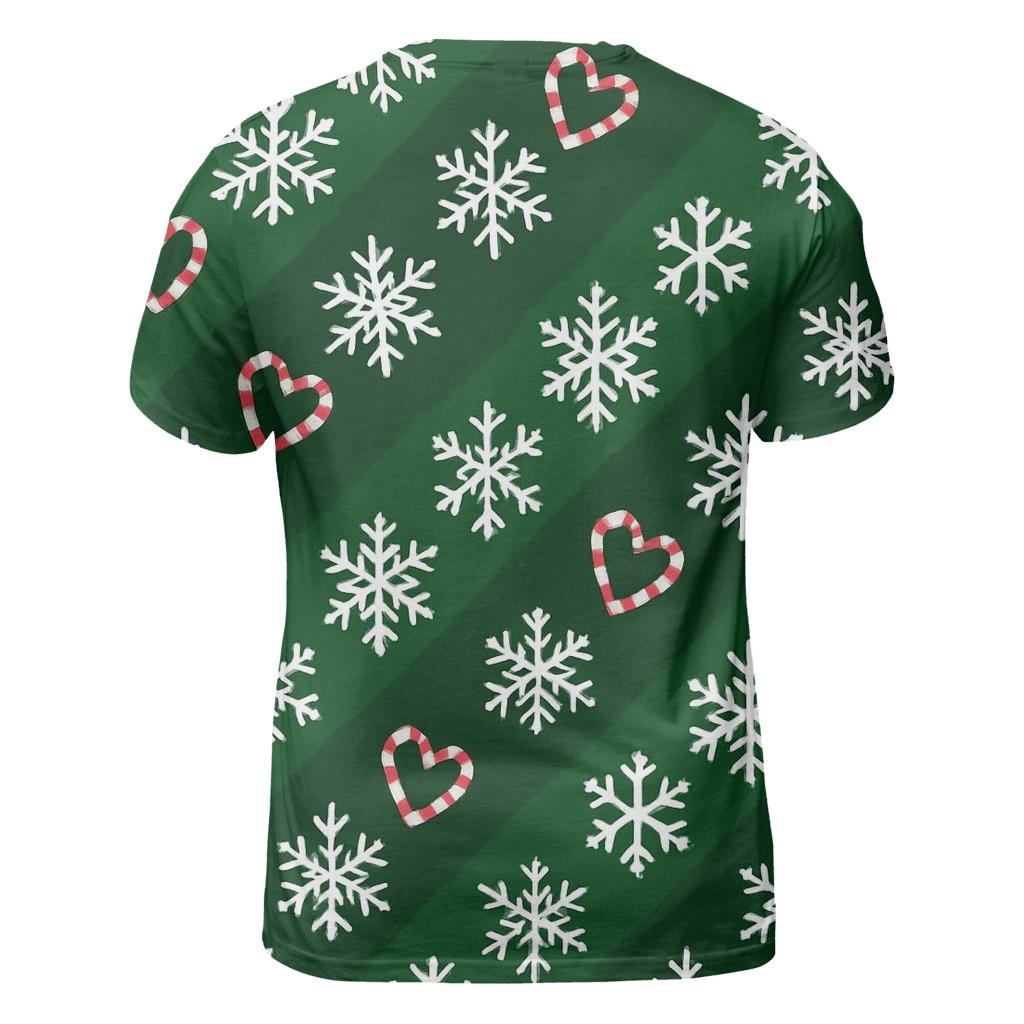 Candy Cane Snowflake Diagonal On Forest Green creative print fashion shirts