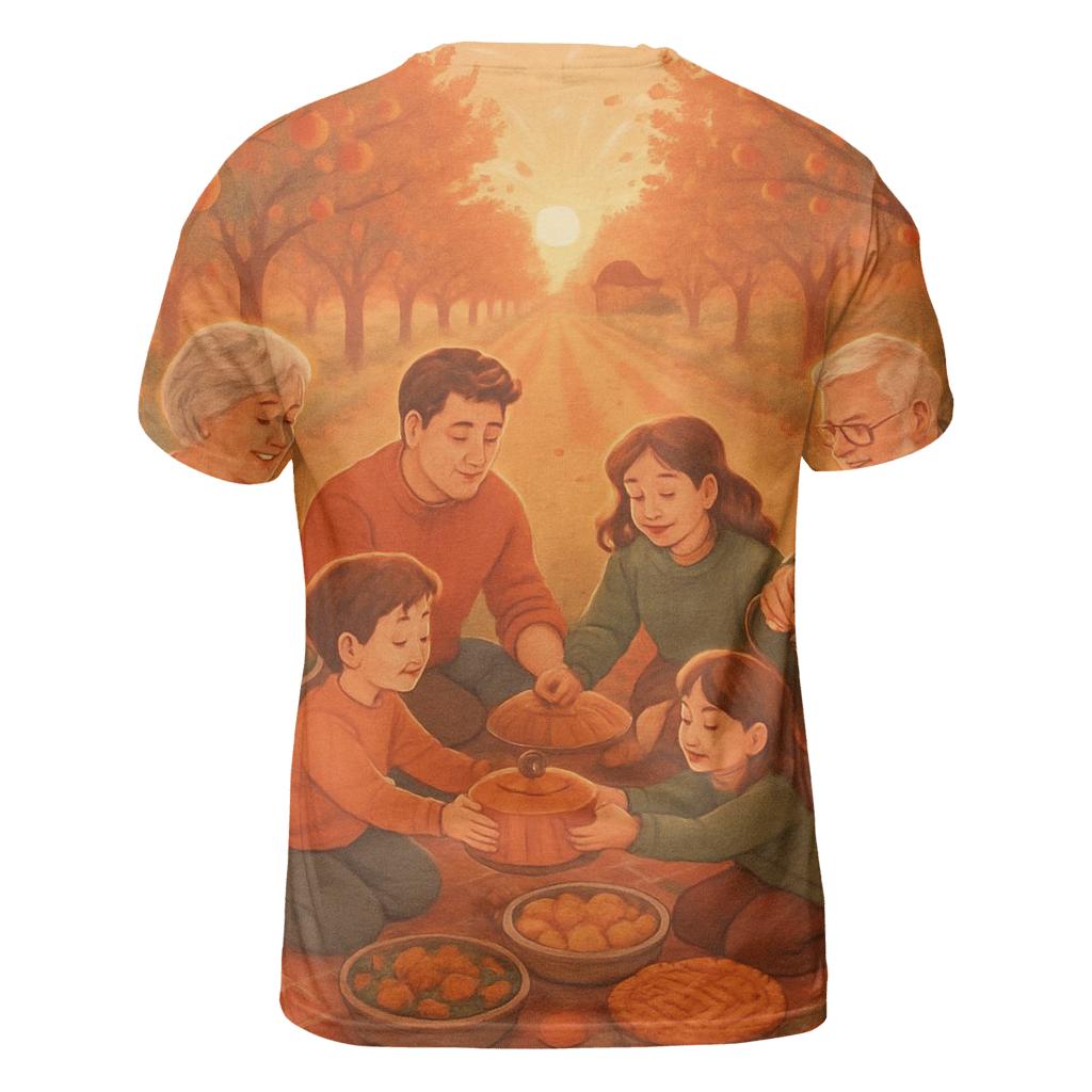 Sunset Orchard Family Picnic Giving Thanks vibrant all-over design tees