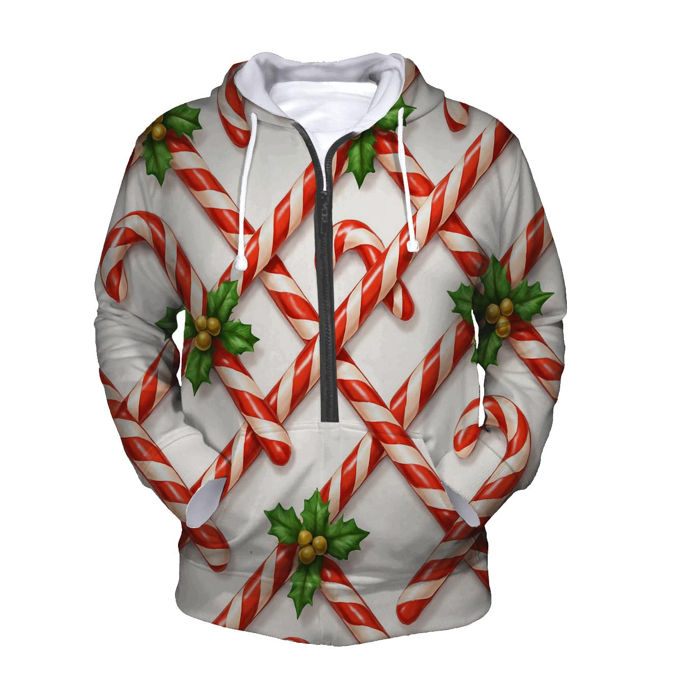 Crimson Candy Cane Lattice On Snow White hoodies fashion