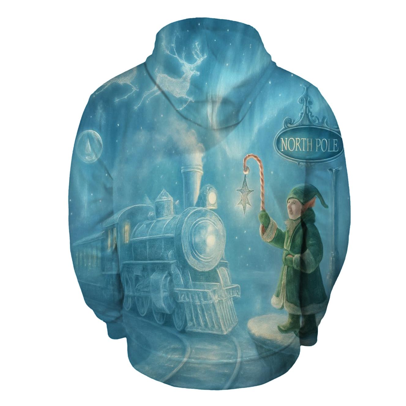 North Pole Aurora Train Platform graphic hoodies