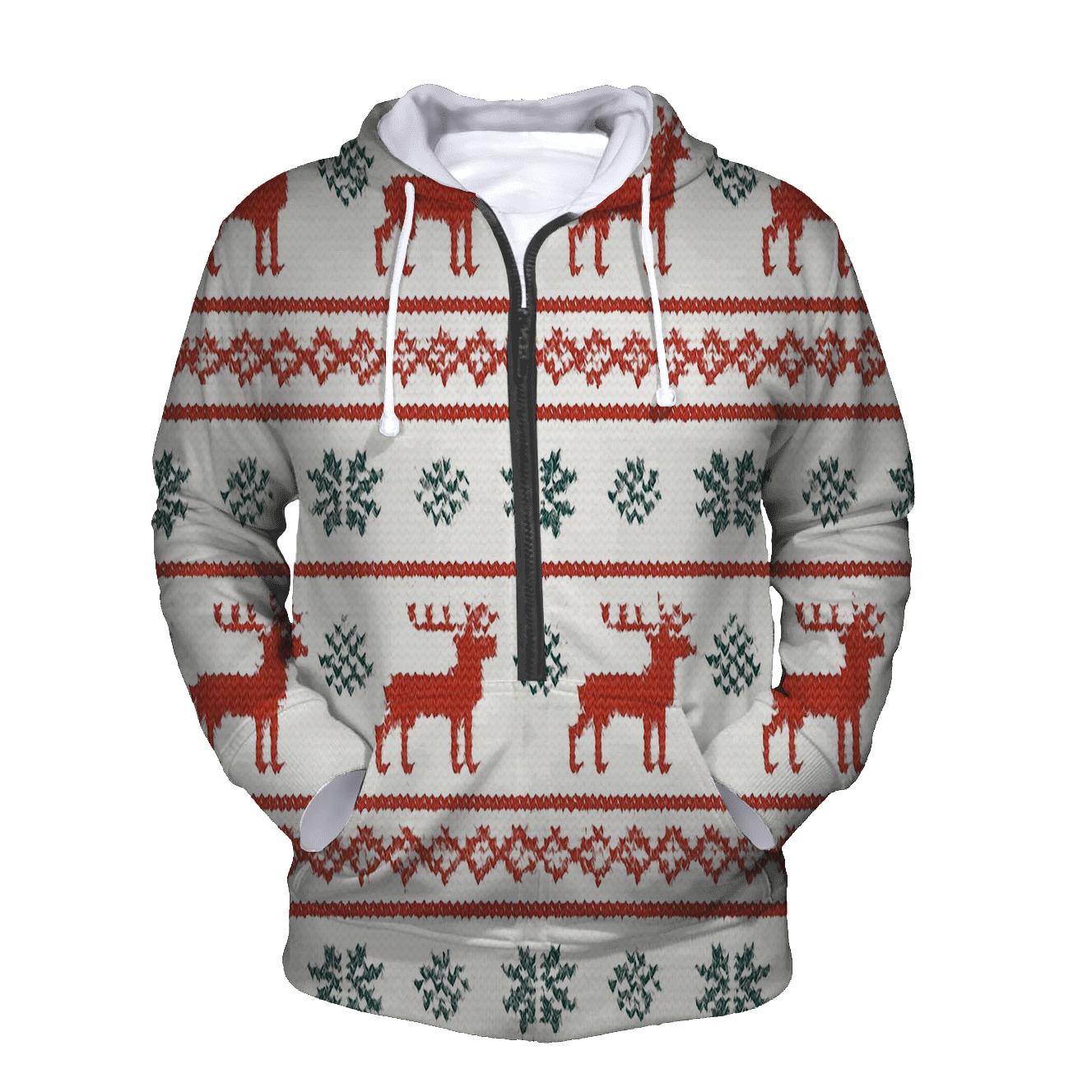 Nordic Reindeer Stripe On Snowfield White hoodie designs