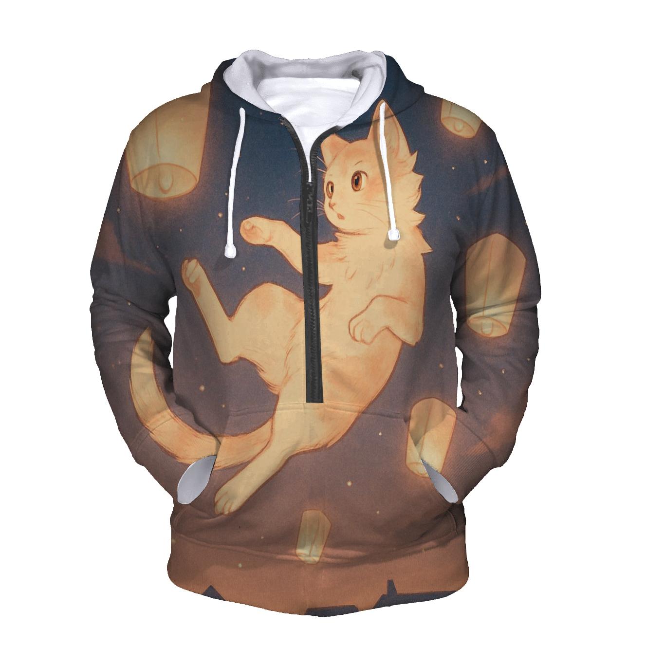 Sky Lantern Acrobat Cat lightweight hoodies