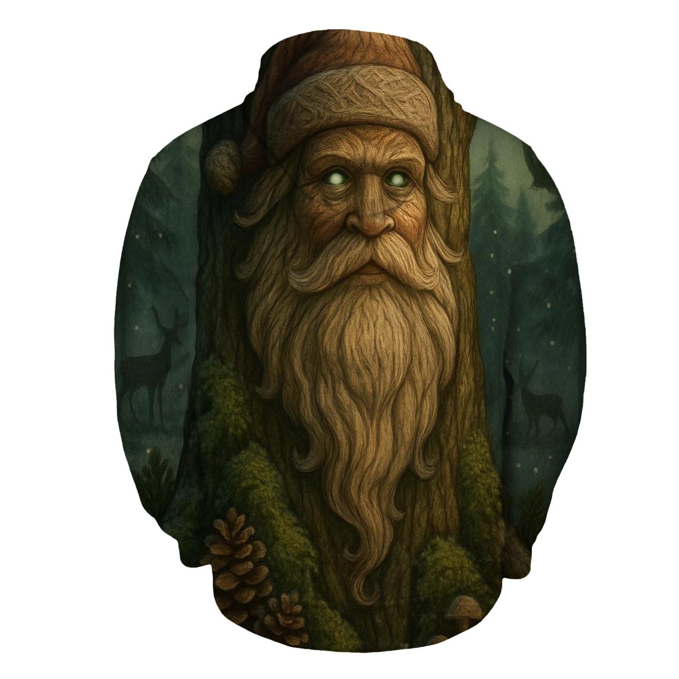 Forest Guardian Woodcarved Santa printed hoodies