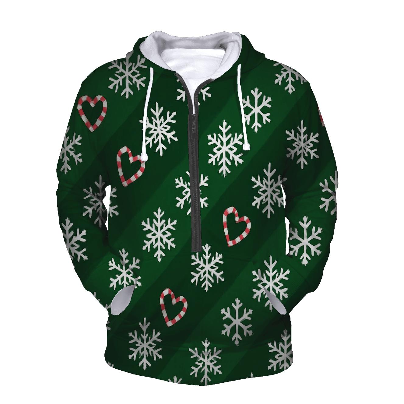 Candy Cane Snowflake Diagonal On Forest Green hoodie designs