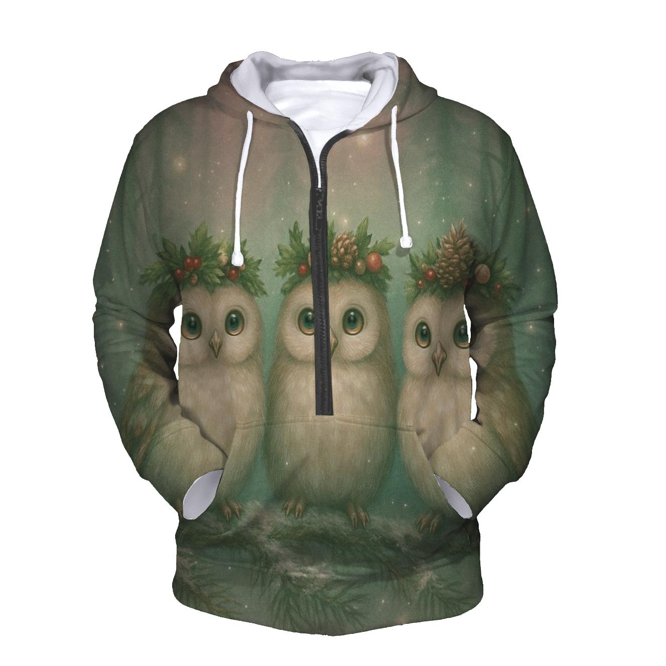Starlight Forest Christmas Owls zip-up hoodies