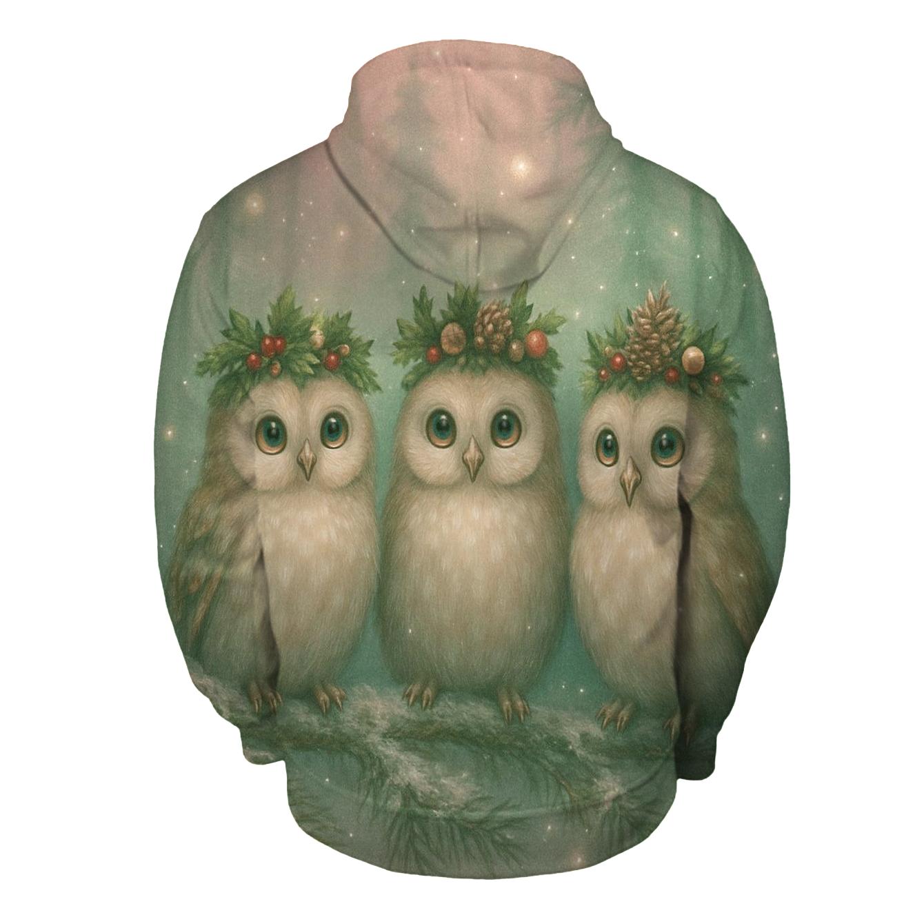 Starlight Forest Christmas Owls zip-up hoodies