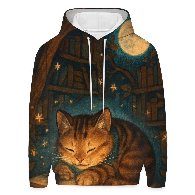 Starlit Library Cat Nook zip-up hoodies