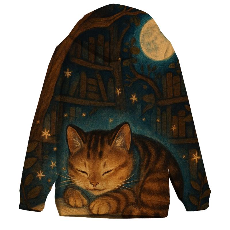 Starlit Library Cat Nook zip-up hoodies