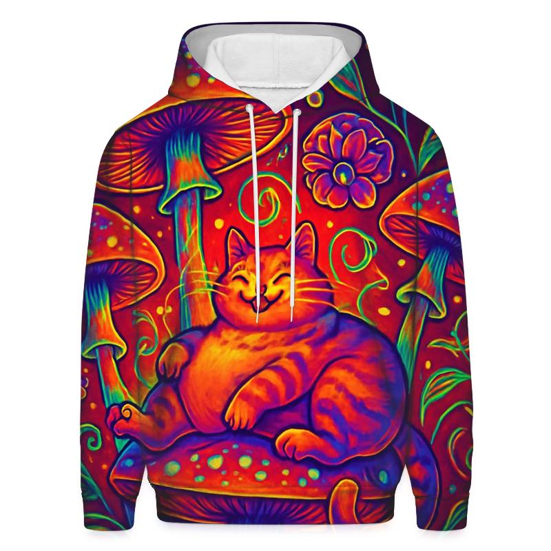 Psychedelic Mushroom Grove Cat graphic hoodies