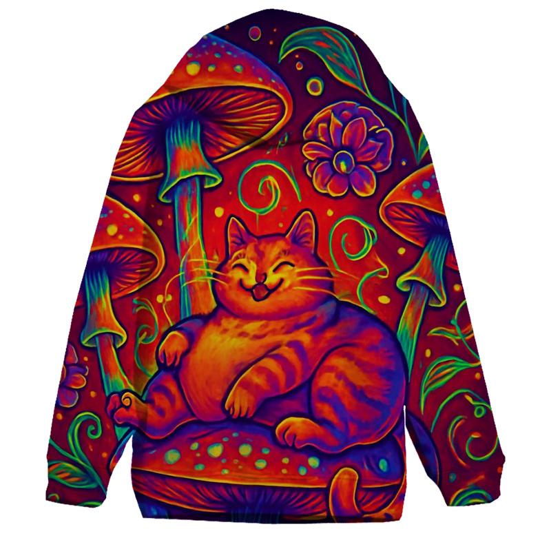 Psychedelic Mushroom Grove Cat graphic hoodies