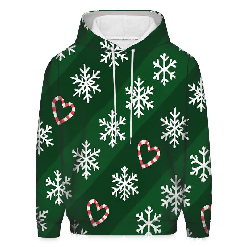 Candy Cane Snowflake Diagonal On Forest Green graphic hoodies