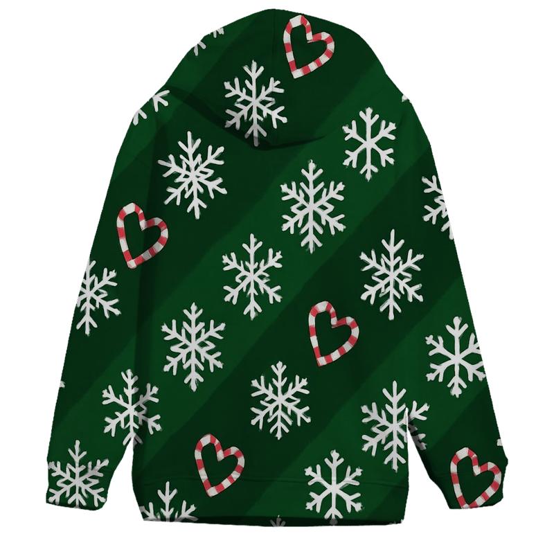 Candy Cane Snowflake Diagonal On Forest Green graphic hoodies