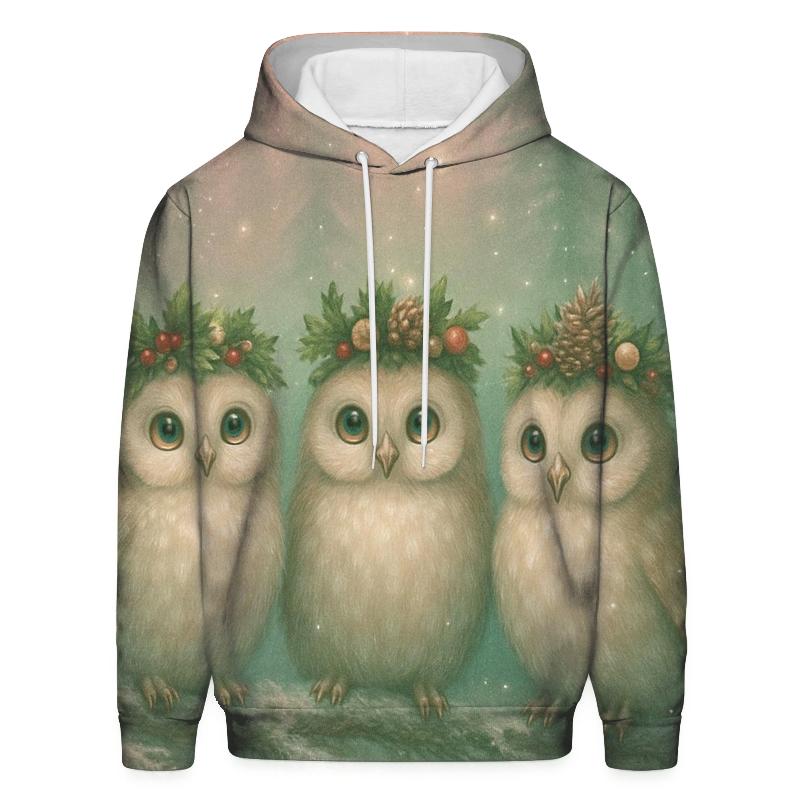 Starlight Forest Christmas Owls heavyweight hoodies