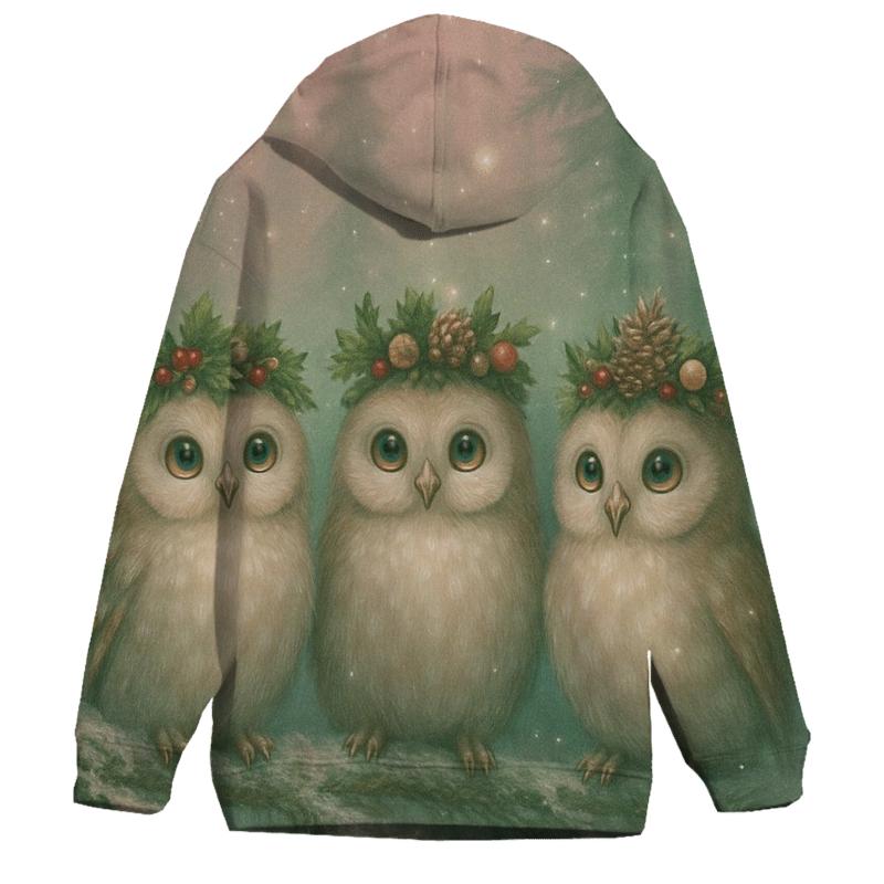 Starlight Forest Christmas Owls heavyweight hoodies