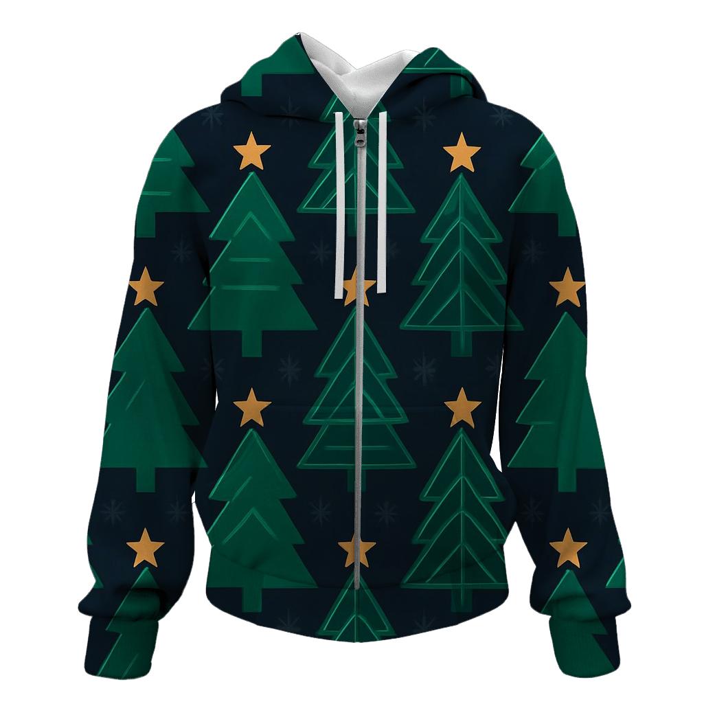 Emerald Christmas Tree Tessellation On Midnight Sky graphic hoodies