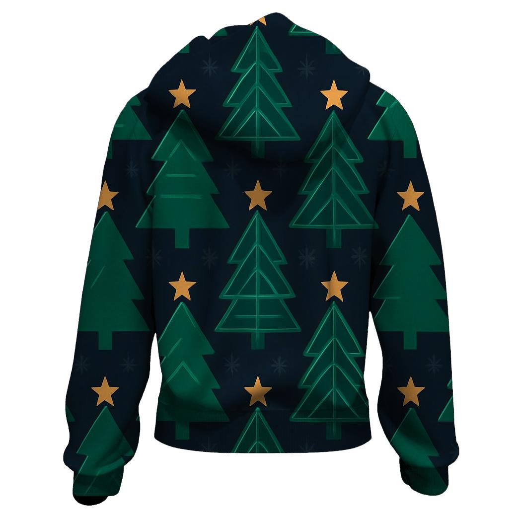 Emerald Christmas Tree Tessellation On Midnight Sky graphic hoodies