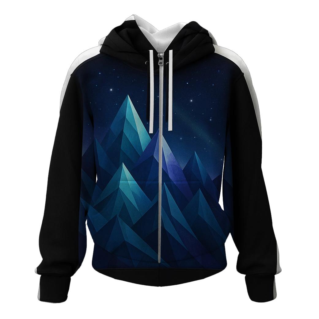 Starlit Gradient Mosaic Mountains printed hoodies