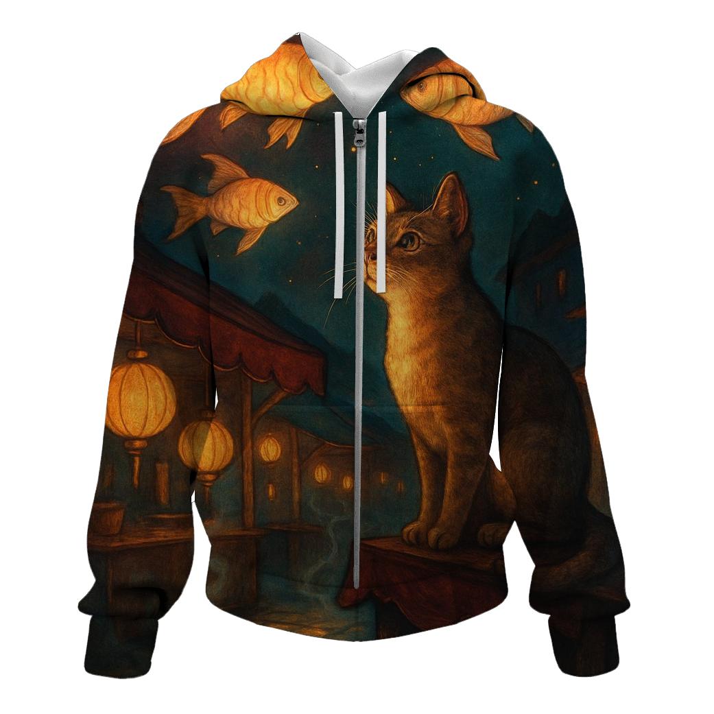 Lantern Street Market Cat embroidered hoodies