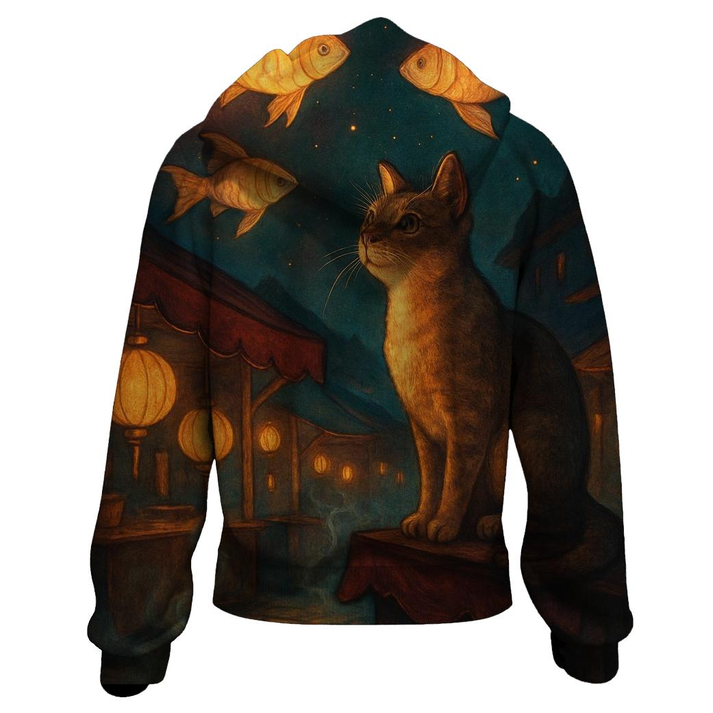 Lantern Street Market Cat embroidered hoodies