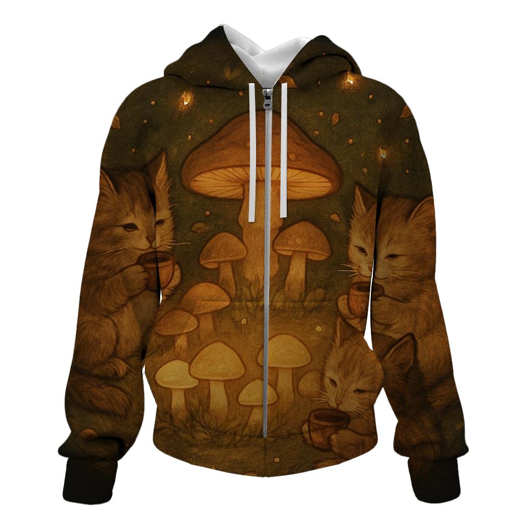 Forest Mushroom Tea Party Cats heavyweight hoodies