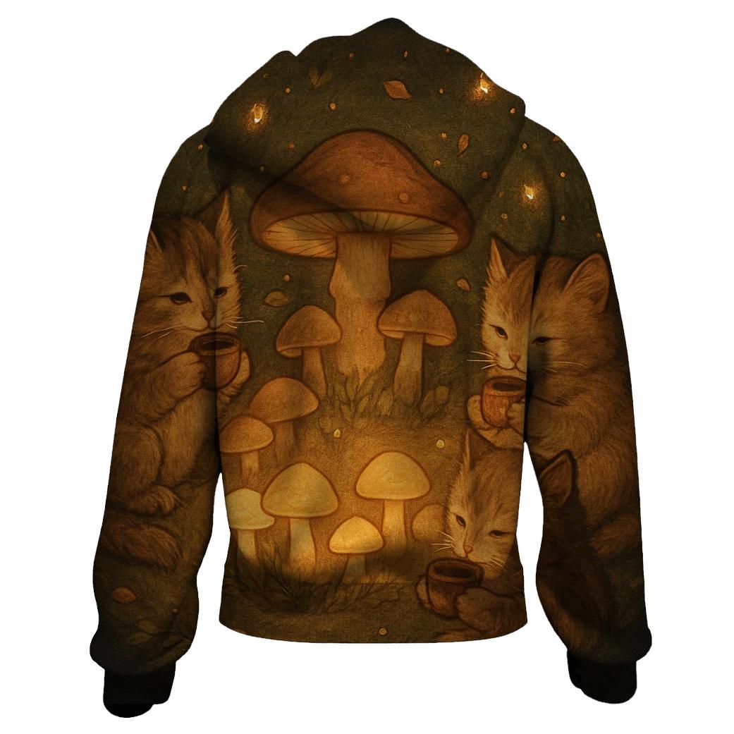 Forest Mushroom Tea Party Cats heavyweight hoodies