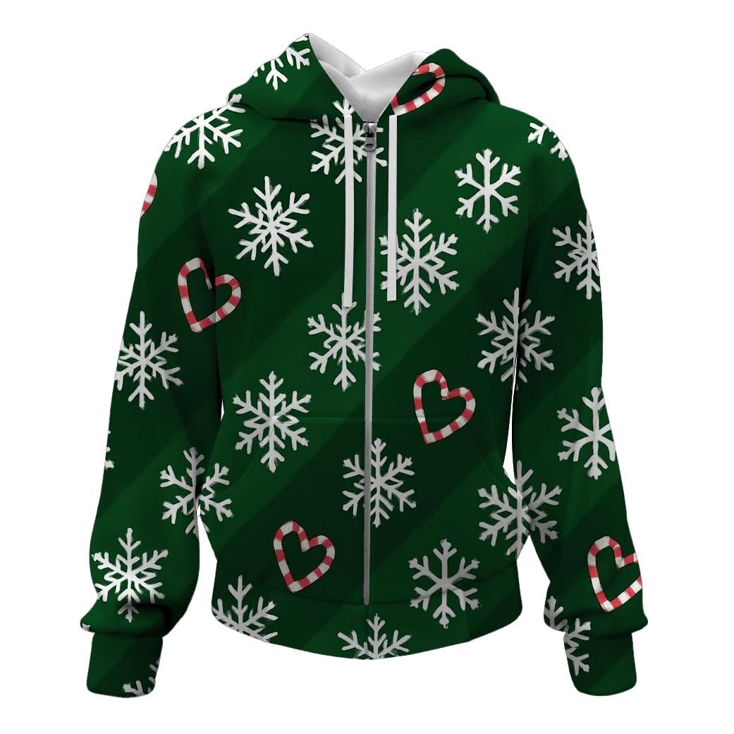 Candy Cane Snowflake Diagonal On Forest Green hoodie designs