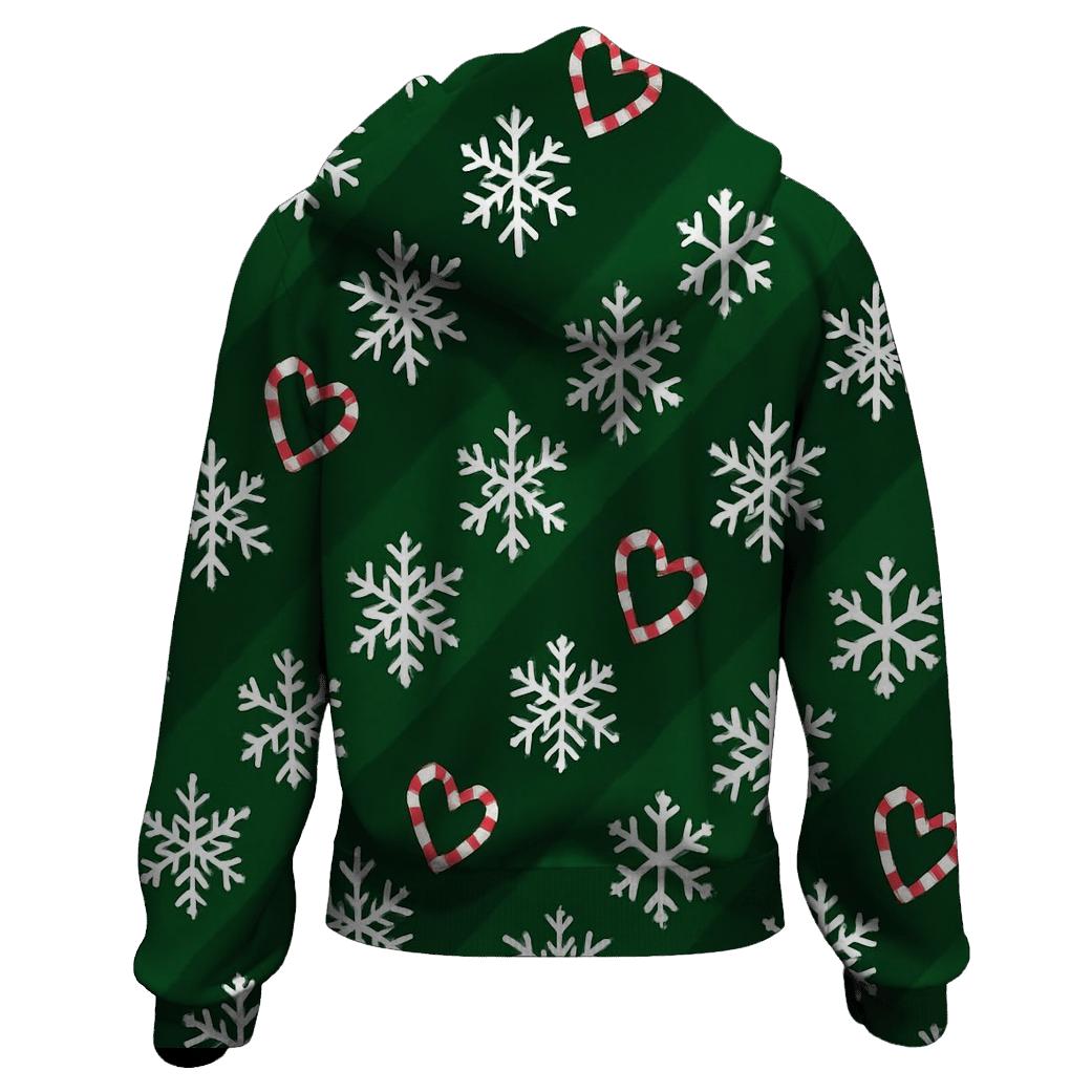 Candy Cane Snowflake Diagonal On Forest Green hoodie designs