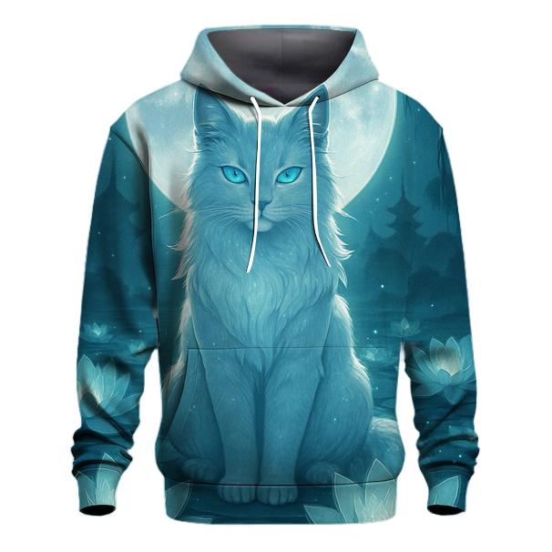 Moonlit Lotus Guardian Cat graphic hoodies
