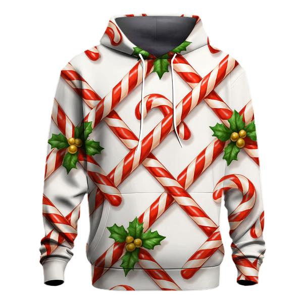 Crimson Candy Cane Lattice On Snow White printed hoodies