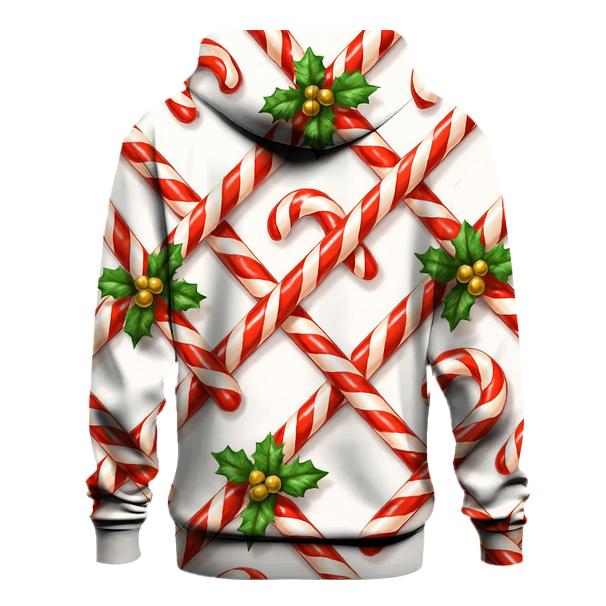 Crimson Candy Cane Lattice On Snow White printed hoodies