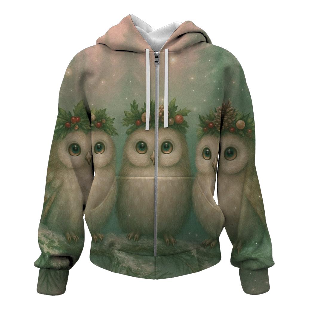 Starlight Forest Christmas Owls graphic hoodies