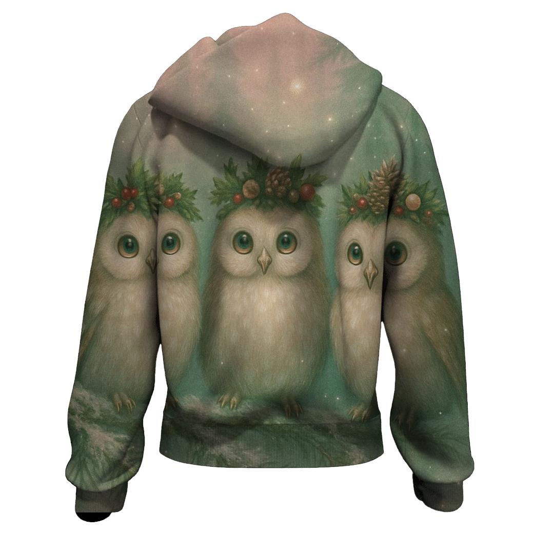 Starlight Forest Christmas Owls graphic hoodies