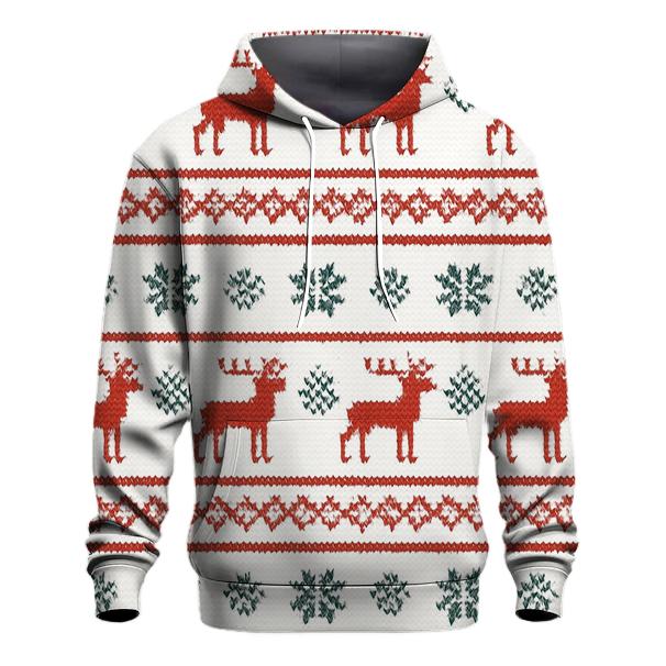 Nordic Reindeer Stripe On Snowfield White custom hoodies