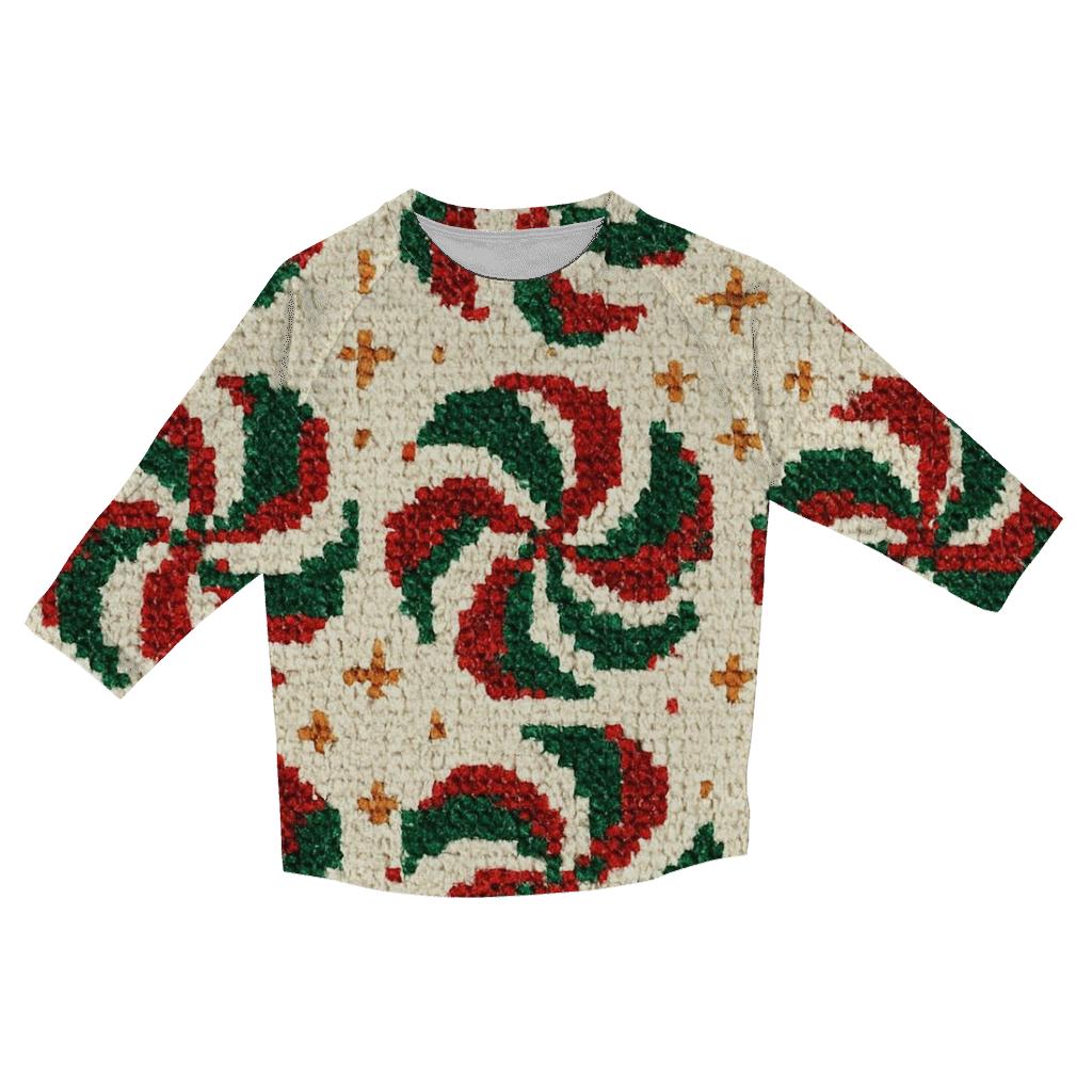 Candy Cane Spiral Quilt Design casual three quarter sleeve shirts