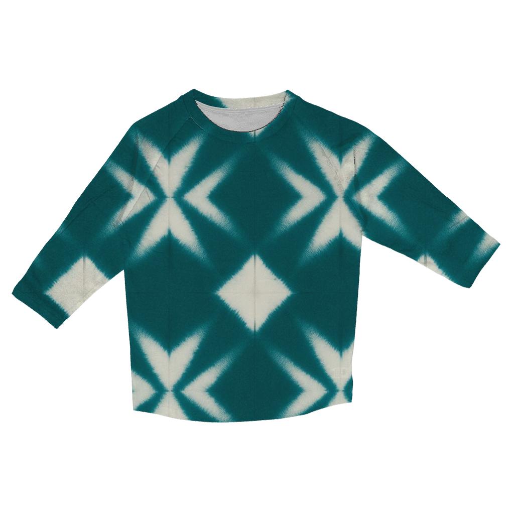 Teal Itajime Diamond Grid printed three quarter sleeve shirts